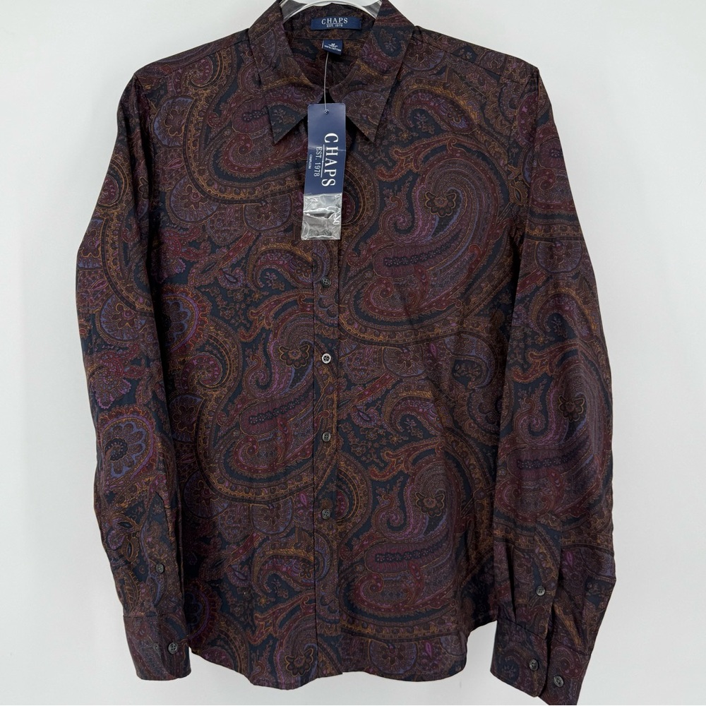Chaps Paisley Womens Long Sleeve Button Up Maroon Western Festival Country M.